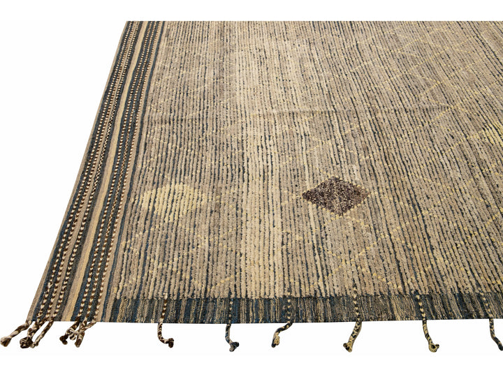 Modern Brown Moroccan Style Handmade Diamond Pattern Oversize Wool Rug