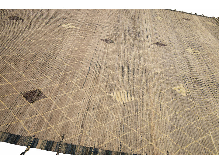 Modern Brown Moroccan Style Handmade Diamond Pattern Oversize Wool Rug