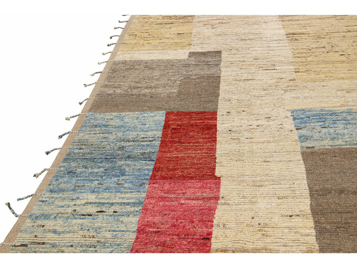 Modern Moroccan Style Handmade Multicolor Abstract Motif Boho Oversize Wool Rug