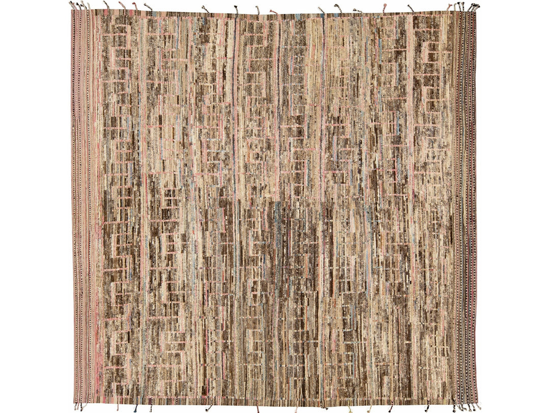 Modern Boho Chic Moroccan Style Handmade Brown Oversize Wool Rug