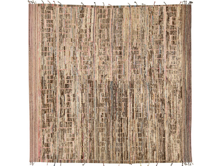 Modern Boho Chic Moroccan Style Handmade Brown Oversize Wool Rug