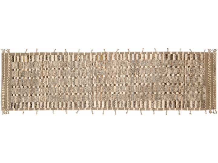 Modern Moroccan Style Brown Handmade Bohemian Motif Wool Runner
