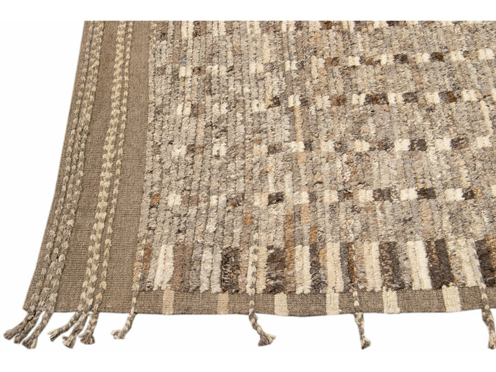 Modern Moroccan Style Brown Handmade Bohemian Motif Wool Runner