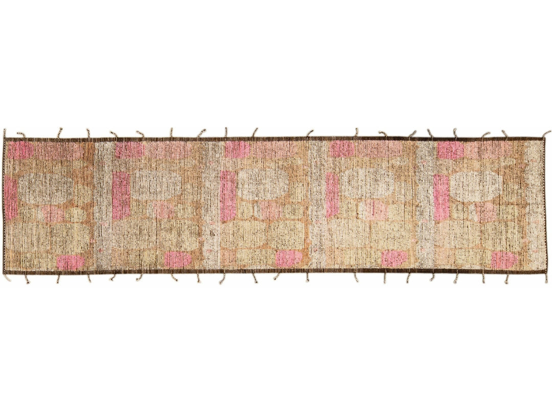 Boho Modern Moroccan Style Handmade Abstract Designed Brown Wool Runner
