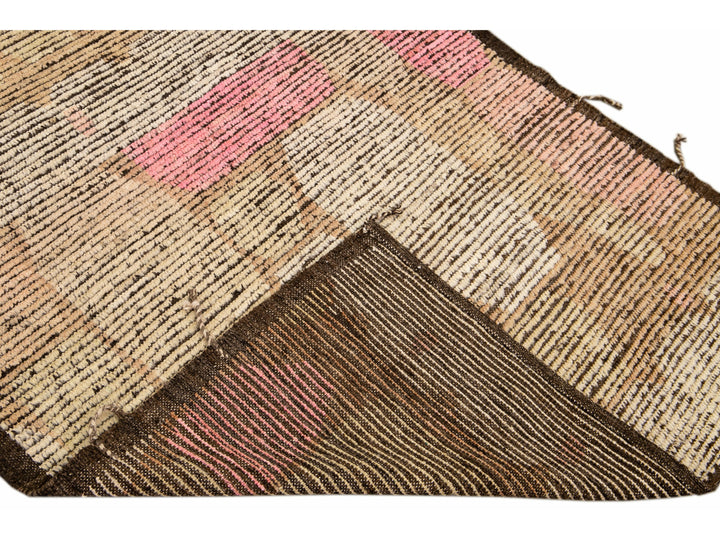 Boho Modern Moroccan Style Handmade Abstract Designed Brown Wool Runner