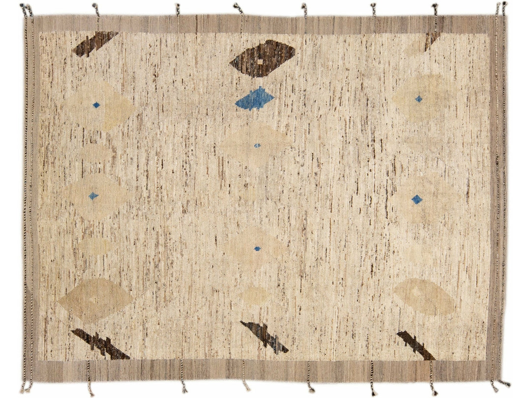 Modern Moroccan Bohemian Style Handmade Beige Wool Rug