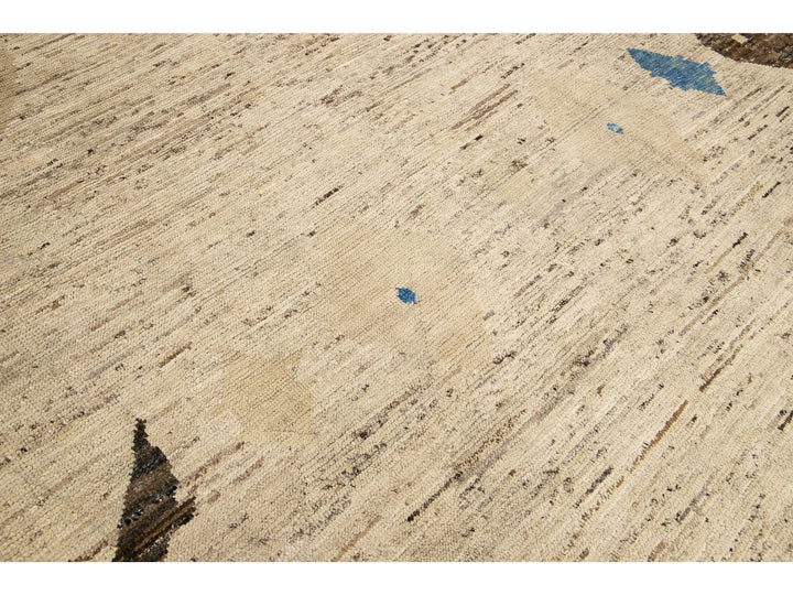 Modern Moroccan Bohemian Style Handmade Beige Wool Rug