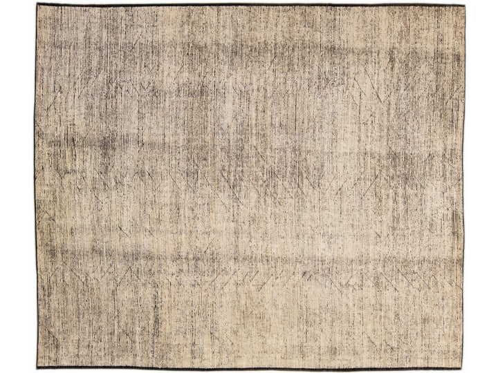 Modern Moroccan Style Handmade Brown Tribal Pattern Oversize Boho Wool Rug