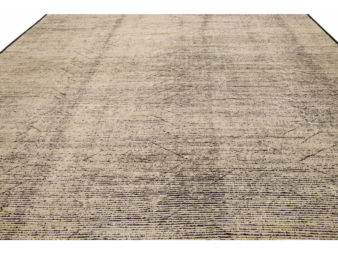 Modern Moroccan Style Handmade Brown Tribal Pattern Oversize Boho Wool Rug