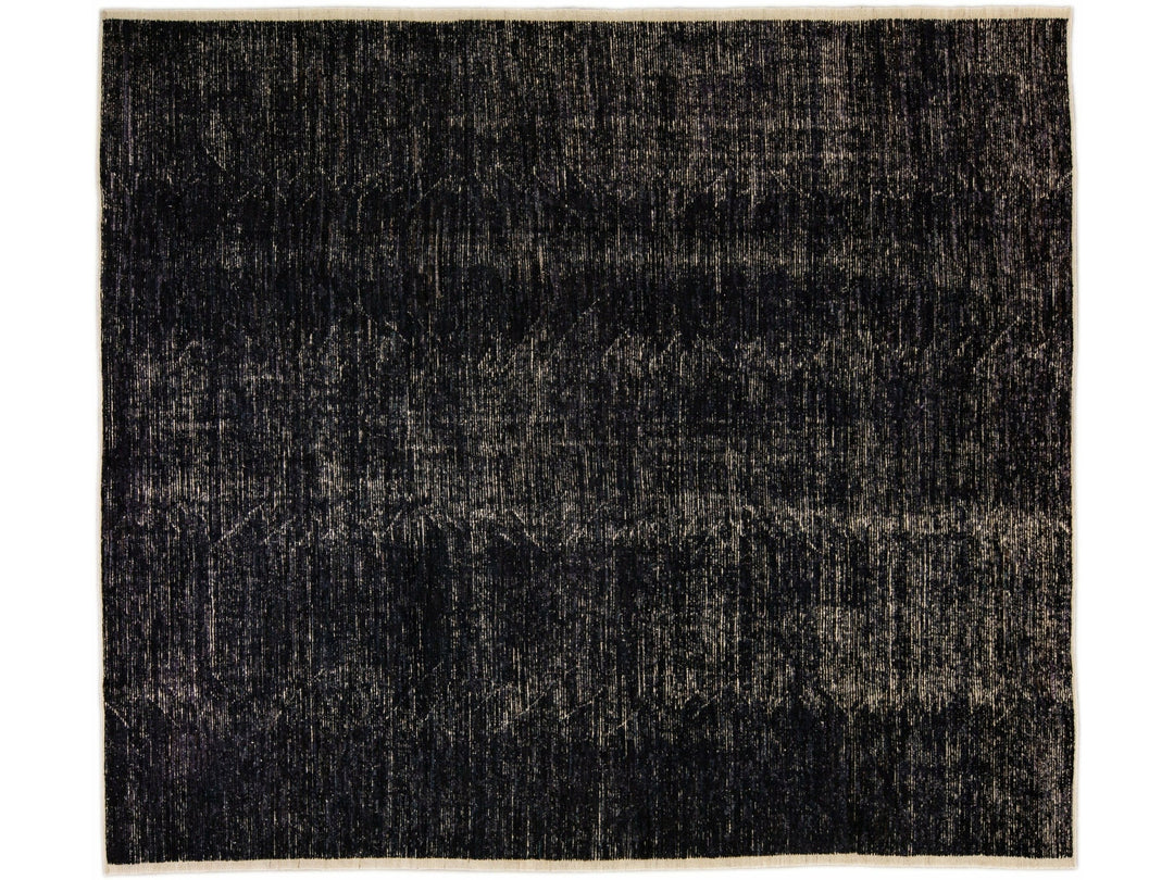 Modern Black Moroccan Style Handmade Boho Chic Oversize Wool Rug