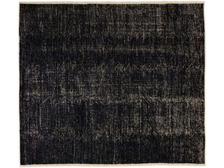 Modern Black Moroccan Style Handmade Boho Chic Oversize Wool Rug