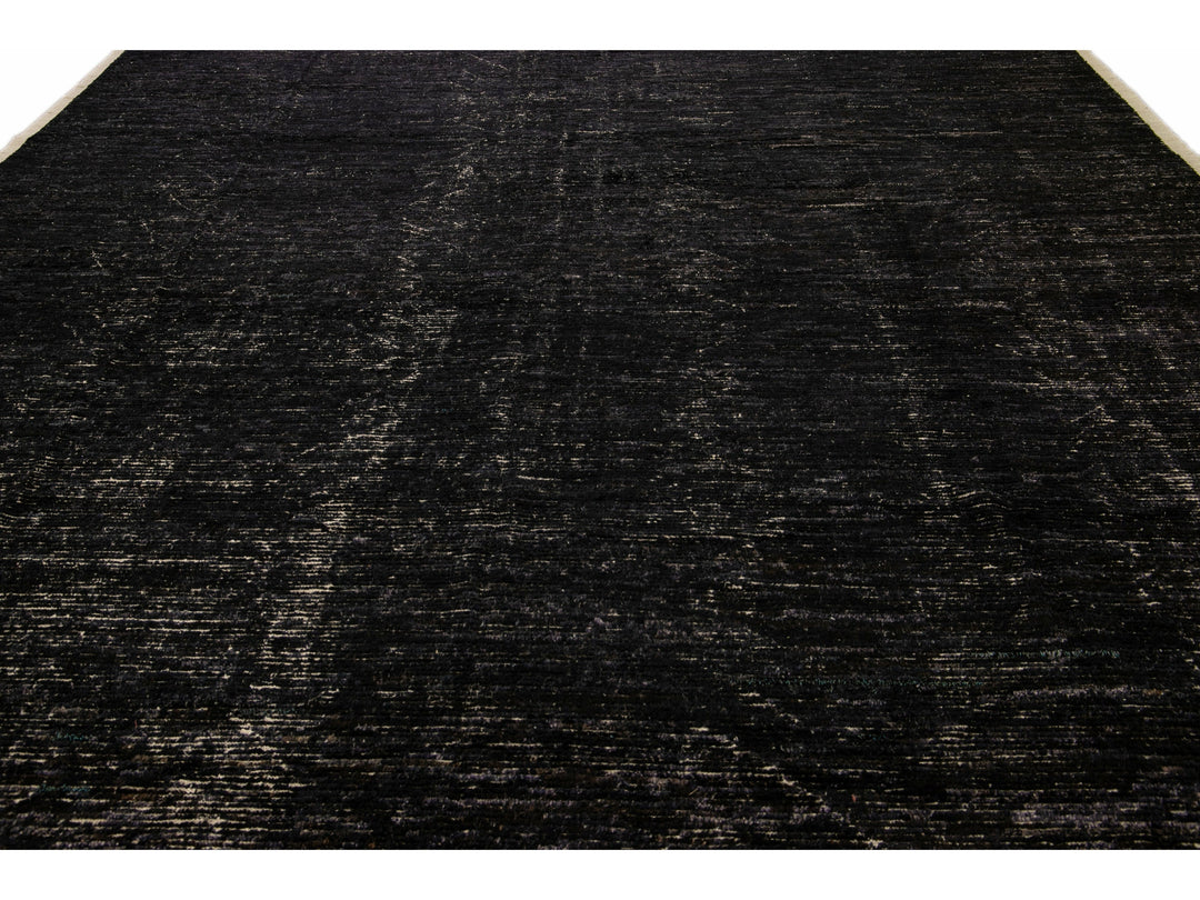 Modern Black Moroccan Style Handmade Boho Chic Oversize Wool Rug