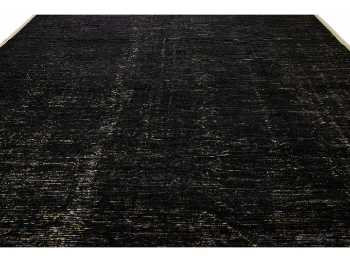 Modern Black Moroccan Style Handmade Boho Chic Oversize Wool Rug
