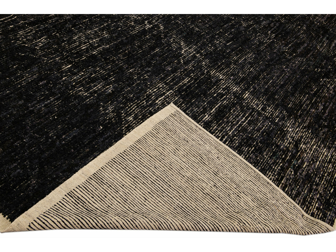 Modern Black Moroccan Style Handmade Boho Chic Oversize Wool Rug