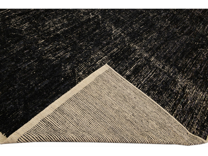 Modern Black Moroccan Style Handmade Boho Chic Oversize Wool Rug