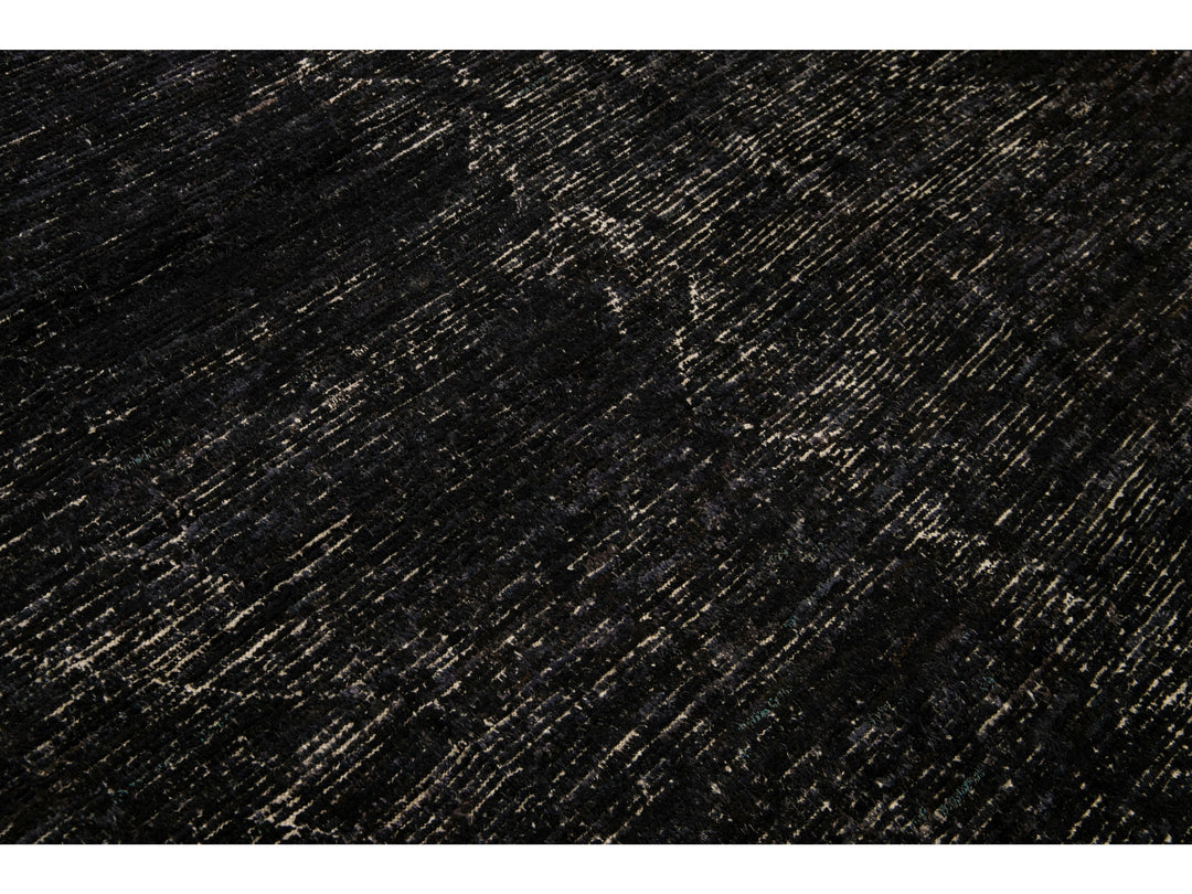 Modern Black Moroccan Style Handmade Boho Chic Oversize Wool Rug