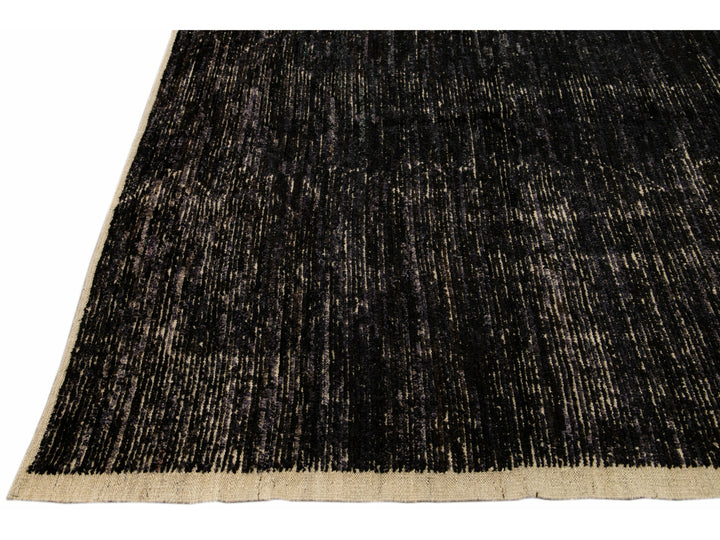 Modern Black Moroccan Style Handmade Boho Chic Oversize Wool Rug