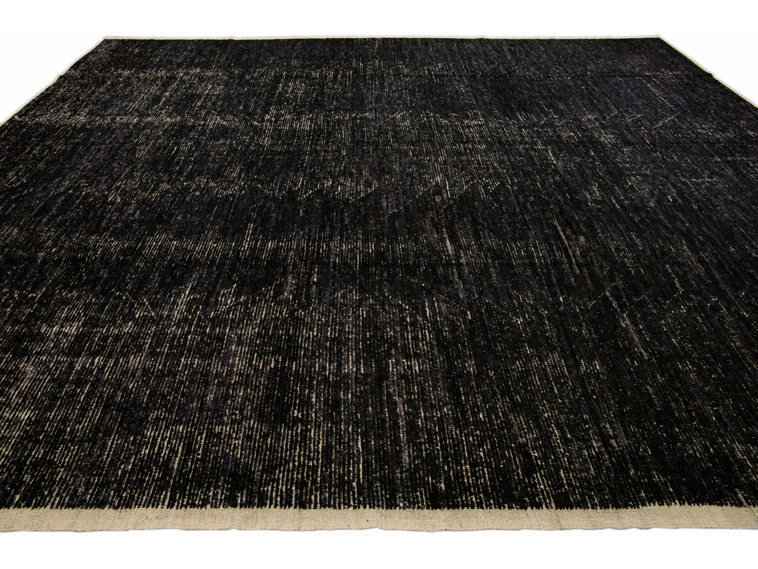 Modern Black Moroccan Style Handmade Boho Chic Oversize Wool Rug