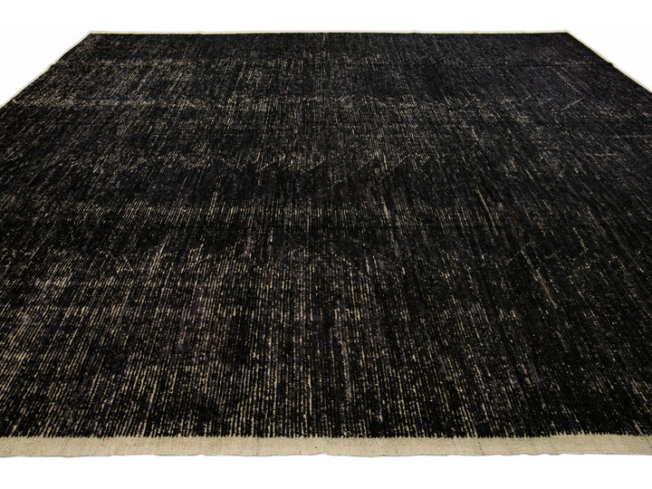 Modern Black Moroccan Style Handmade Boho Chic Oversize Wool Rug