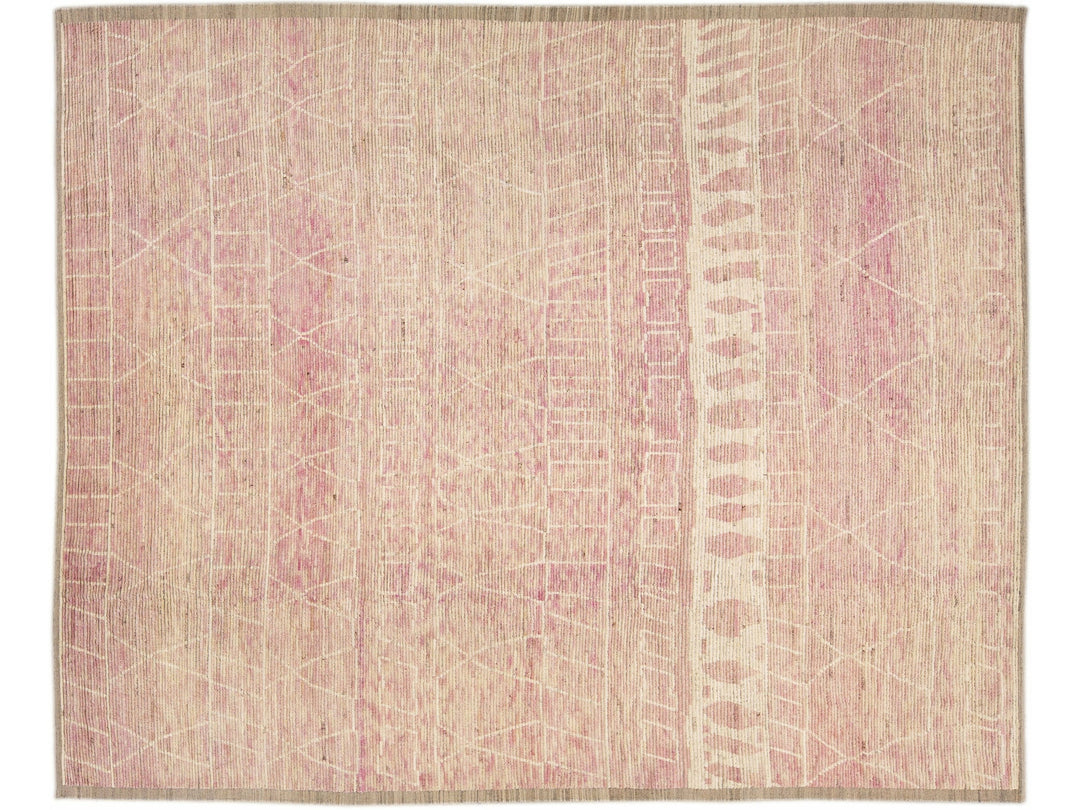 Modern Moroccan Style Handmade Tribal Beige and Pink Oversize Boho Wool Rug