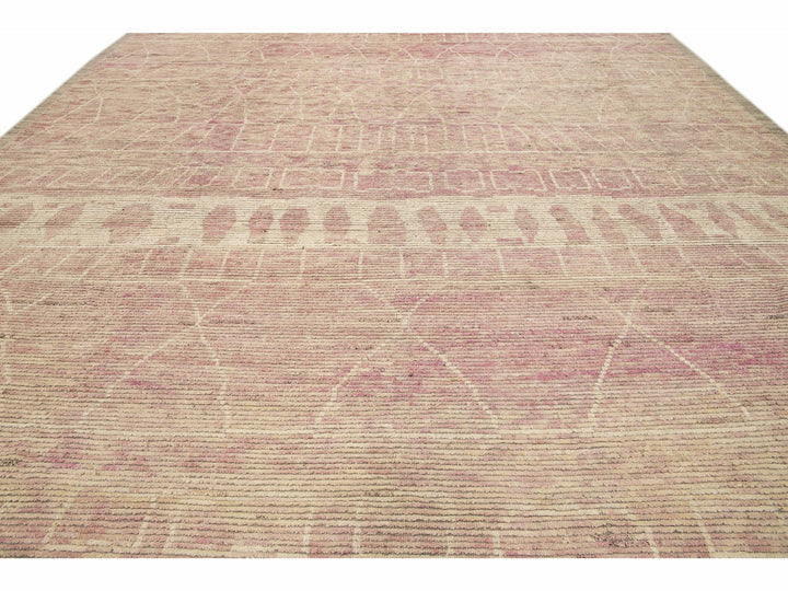 Modern Moroccan Style Handmade Tribal Beige and Pink Oversize Boho Wool Rug