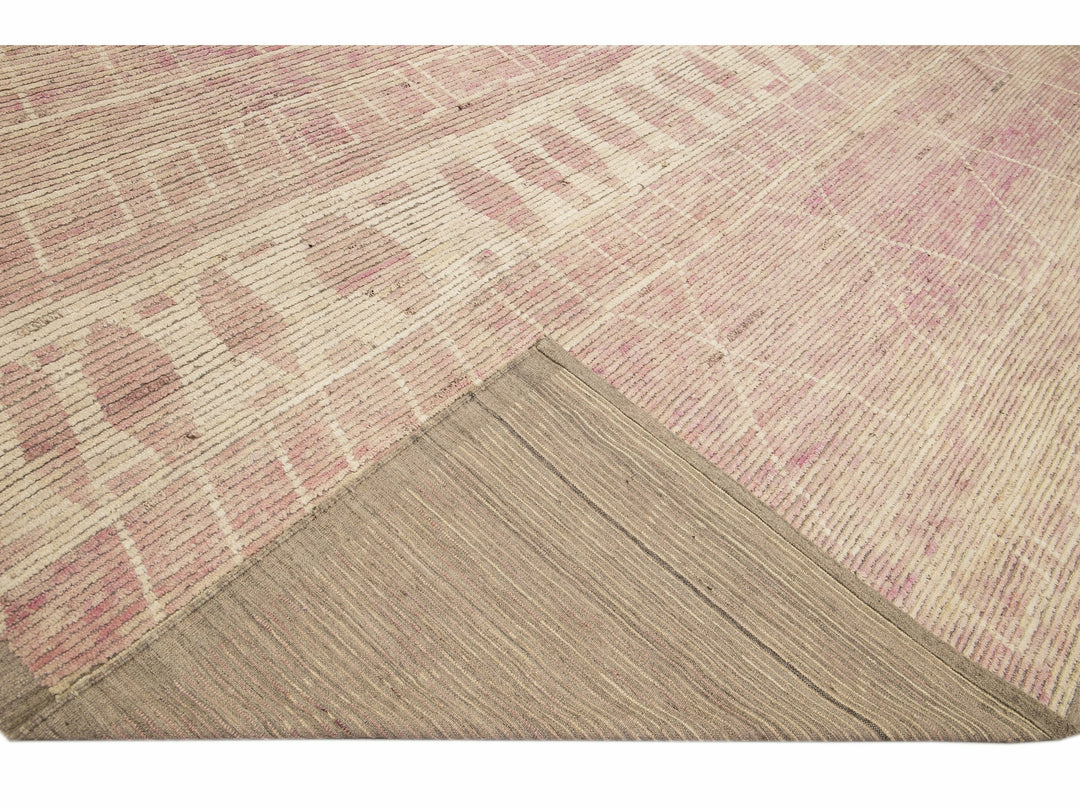 Modern Moroccan Style Handmade Tribal Beige and Pink Oversize Boho Wool Rug