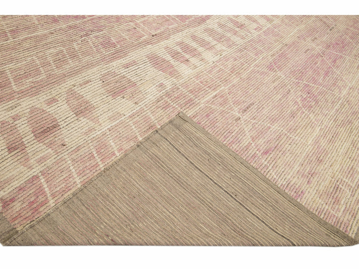 Modern Moroccan Style Handmade Tribal Beige and Pink Oversize Boho Wool Rug
