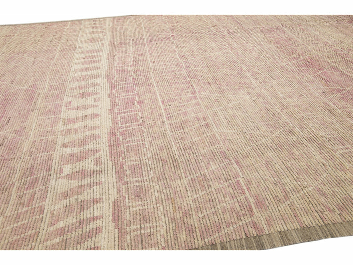 Modern Moroccan Style Handmade Tribal Beige and Pink Oversize Boho Wool Rug