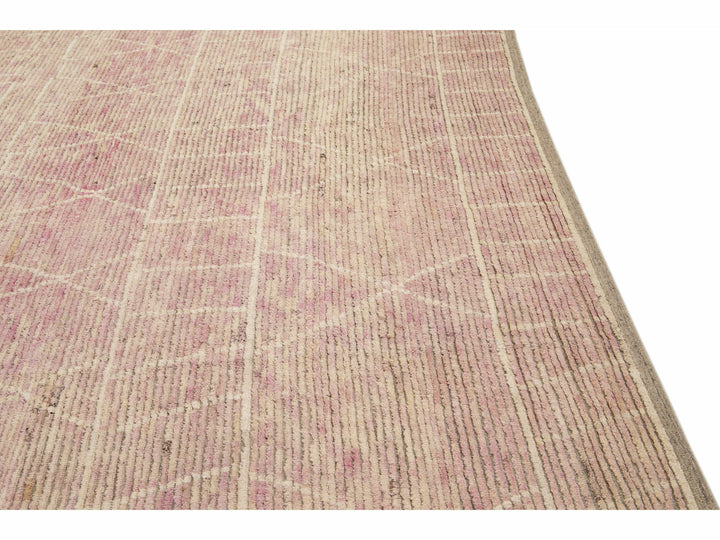 Modern Moroccan Style Handmade Tribal Beige and Pink Oversize Boho Wool Rug
