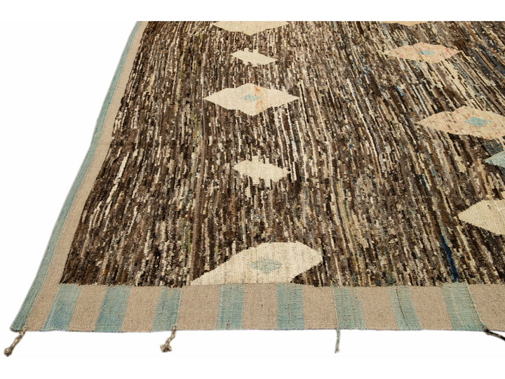 Modern Brown Moroccan Style Handmade Geometric Motif Wool Rug