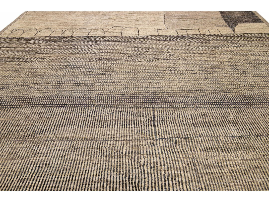 Modern Moroccan Bohemian Style Handmade Beige Square Wool Rug