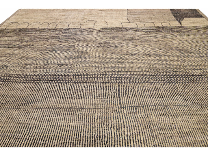 Modern Moroccan Bohemian Style Handmade Beige Square Wool Rug