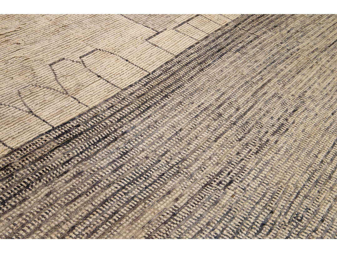 Modern Moroccan Bohemian Style Handmade Beige Square Wool Rug