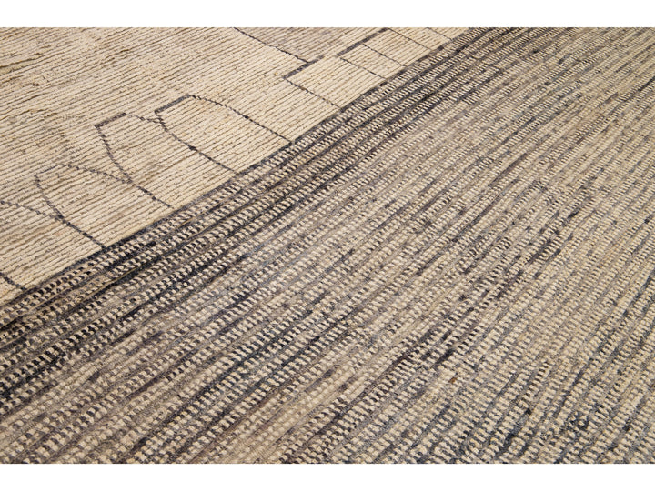 Modern Moroccan Bohemian Style Handmade Beige Square Wool Rug