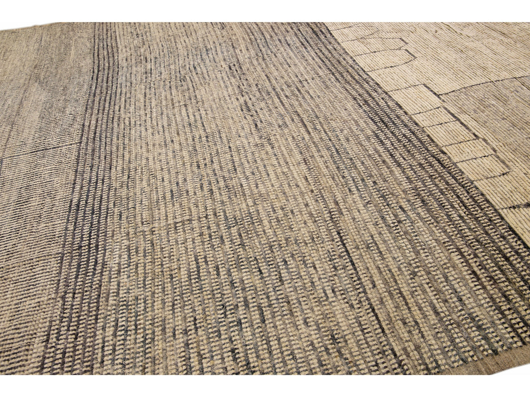 Modern Moroccan Bohemian Style Handmade Beige Square Wool Rug