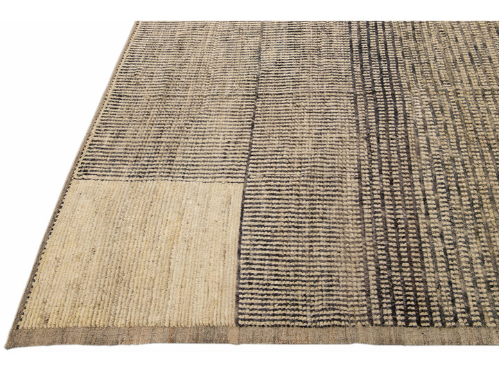 Modern Moroccan Bohemian Style Handmade Beige Square Wool Rug