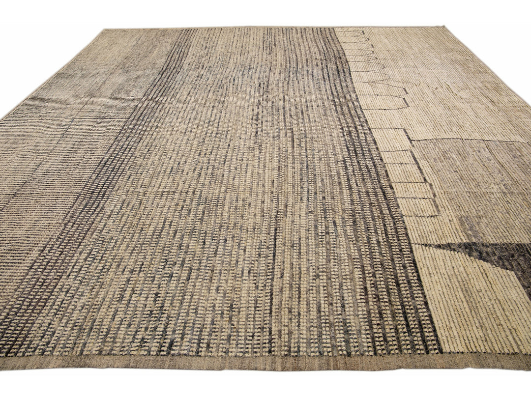 Modern Moroccan Bohemian Style Handmade Beige Square Wool Rug