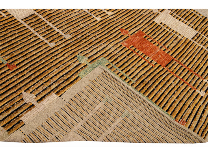 Brown Modern Moroccan Style Handmade People Pattern Motif Oversize Wool Rug