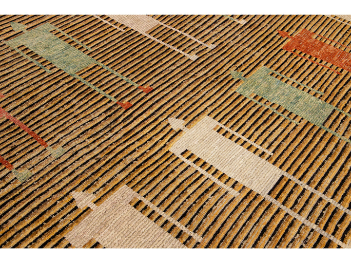 Brown Modern Moroccan Style Handmade People Pattern Motif Oversize Wool Rug