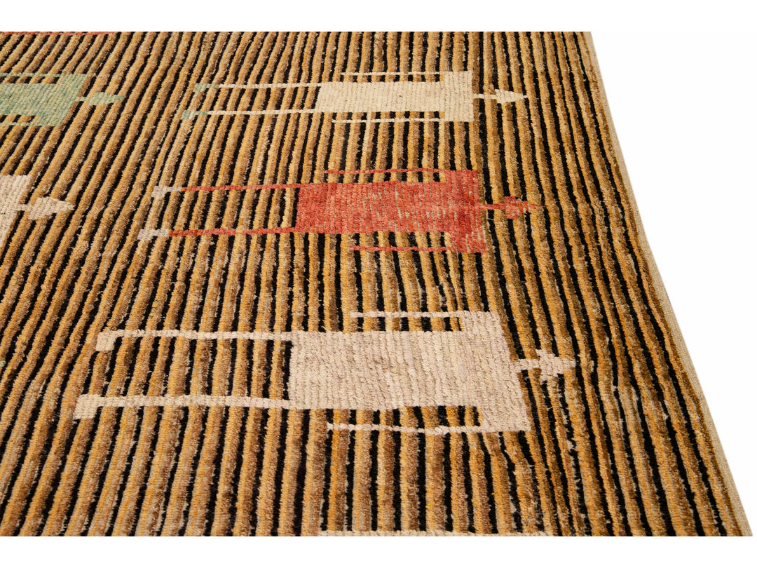 Brown Modern Moroccan Style Handmade People Pattern Motif Oversize Wool Rug