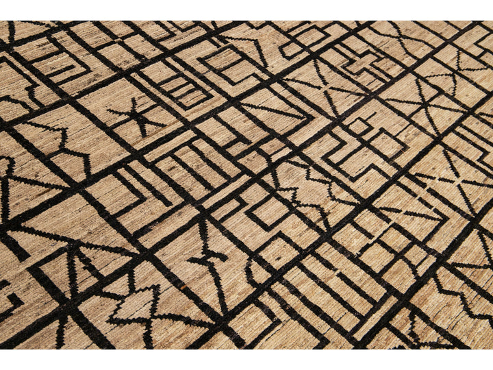 Modern Moroccan Style Brown Handmade Geometric Boho Pattern Wool Rug