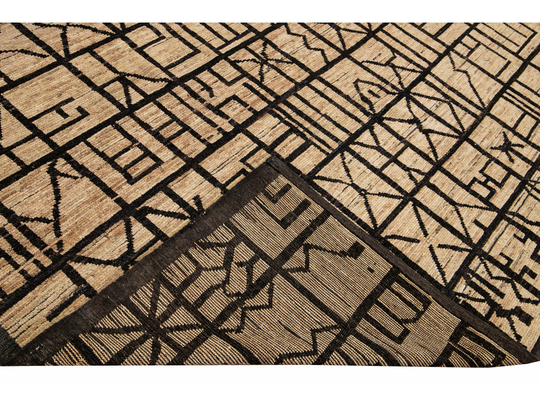 Modern Moroccan Style Brown Handmade Geometric Boho Pattern Wool Rug
