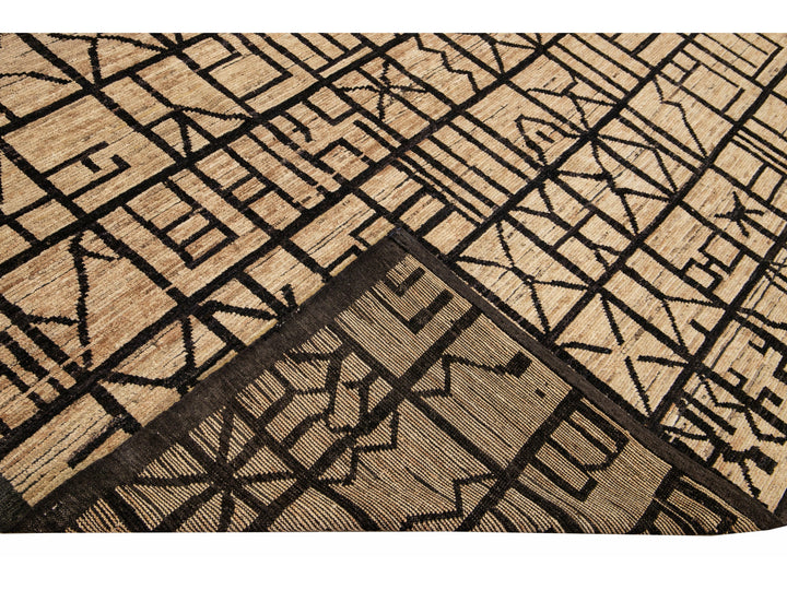Modern Moroccan Style Brown Handmade Geometric Boho Pattern Wool Rug