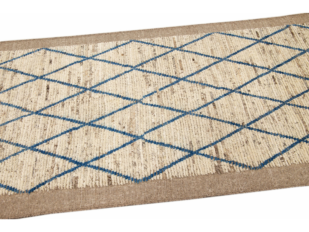 Modern Moroccan Boho Wool Runner 4 X 19