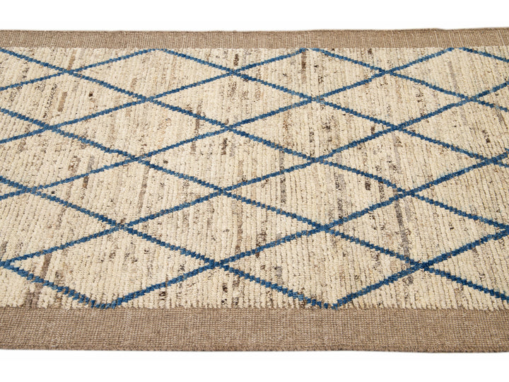 Modern Moroccan Boho Wool Runner 4 X 19