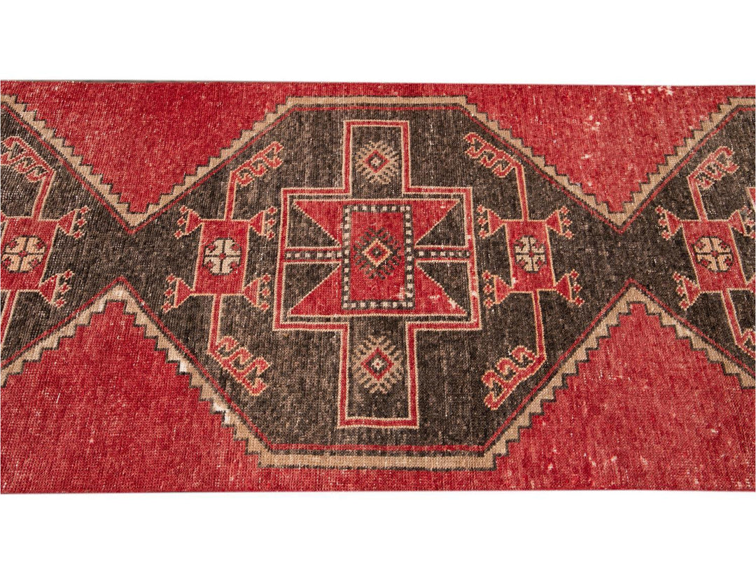 Vintage Turkish Geometric Wool Runner 3 X 11