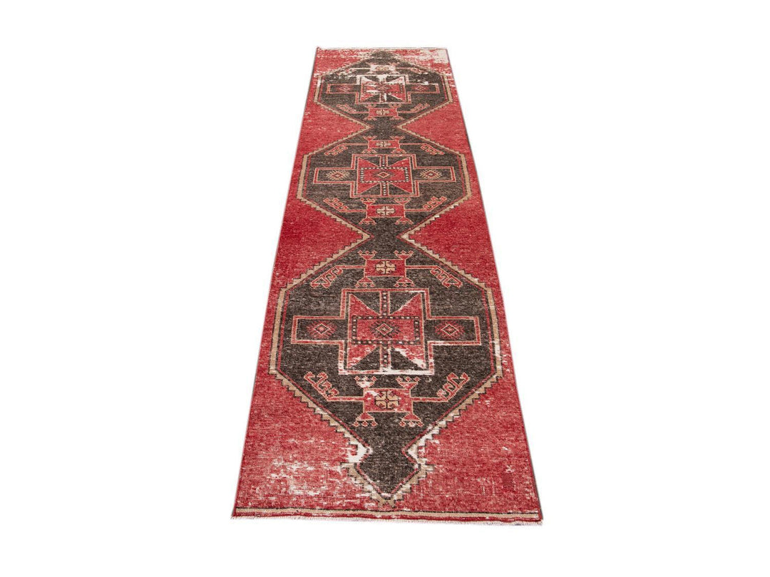 Vintage Turkish Geometric Wool Runner 3 X 11