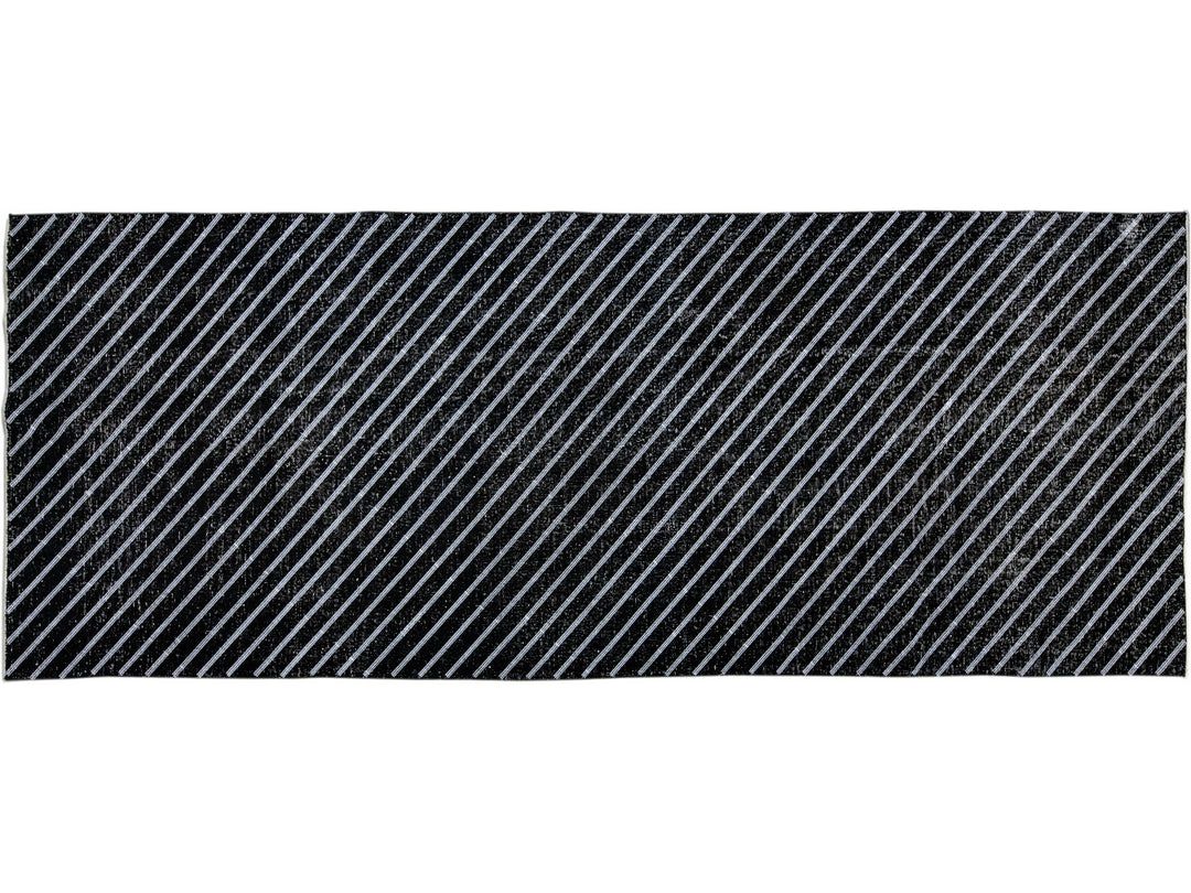 Modern Turkish Handmade Diagonal Line Pattern Black Gallery Wool Rug