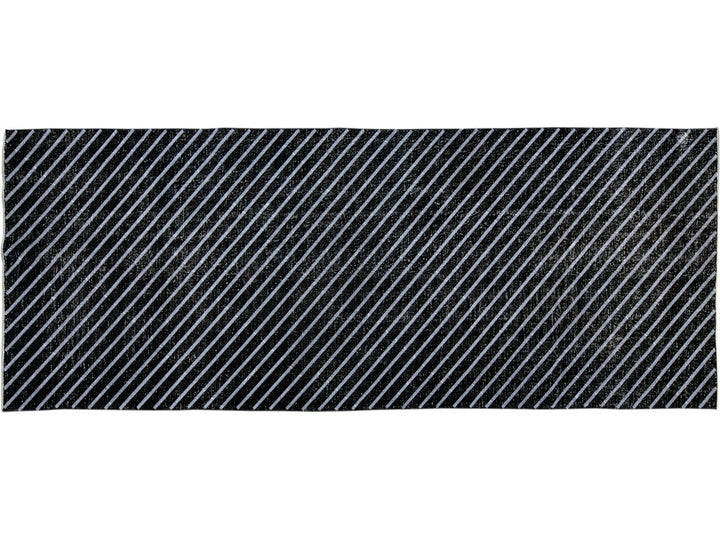 Modern Turkish Handmade Diagonal Line Pattern Black Gallery Wool Rug