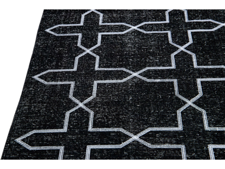 Modern Black Turkish Handmade Geometric Pattern Wool Gallery Rug
